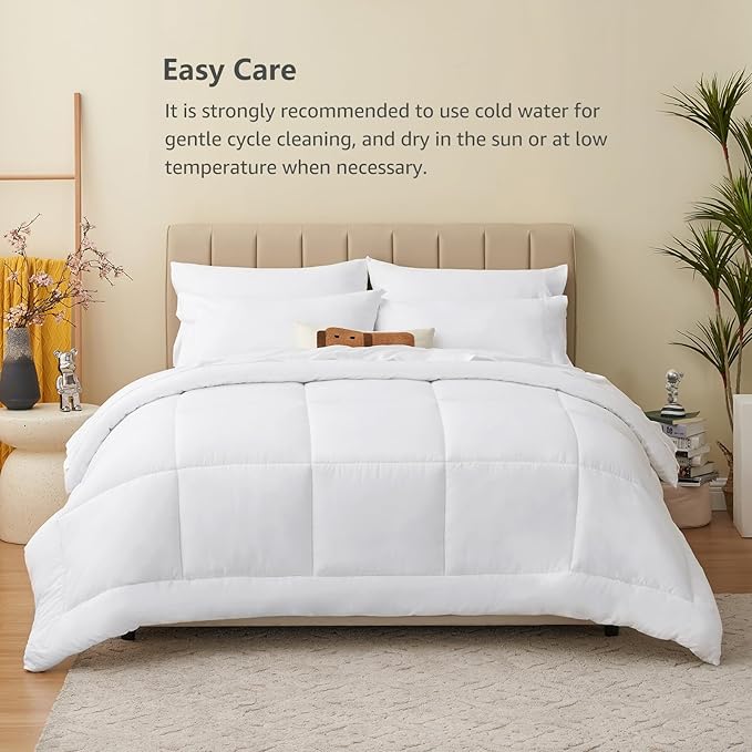 CozyLux Twin Comforter Set with Sheets White, 5 Pieces Bed in a Bag, White Comforter Twin Size, All Season Bedding Set with Stitch Quilted Comforter, Flat Sheet, Fitted Sheet, Pillowcases