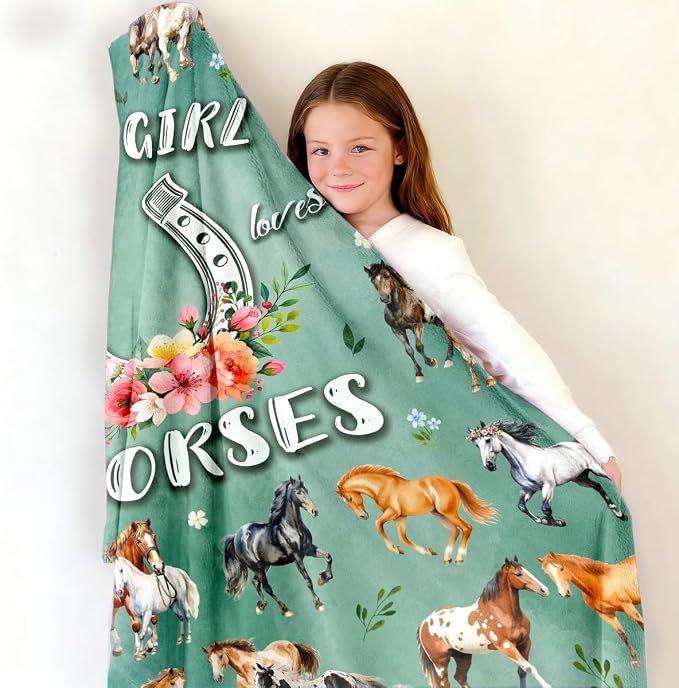 Horse Blanket Gifts for Girls Women Soft Flannel Horse Throw Blanket Horses Gift Merch Stuff for Room Decor 50"X40"