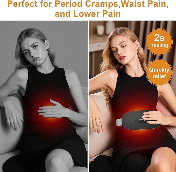 Portable Heating Pad for Period Cramps: Cordless Menstrual Heating Pad with 3 Heat Levels and 3 Massage Modes, 3s Fast Heating Gift for Women and Girl Black