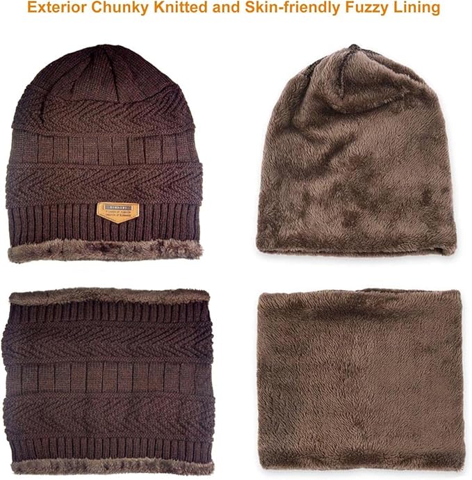 HINDAWI Winter Hat Scarf Gloves Slouchy Beanie Snow Knit Skull Cap Touch Screen Mittens Circle Scarves for Women Men