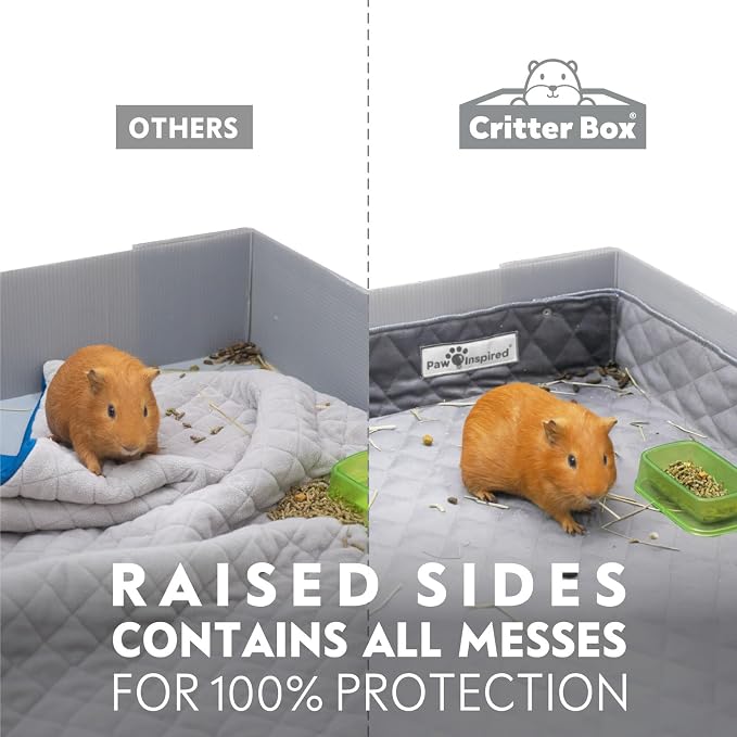 Paw Inspired Critter Box Cage Liner, Raised Sides, C&C 2x3 Size | Washable Fleece Bedding for Guinea Pigs Rabbits, Hamsters, Small Animals, Edge Protected Pee Pads