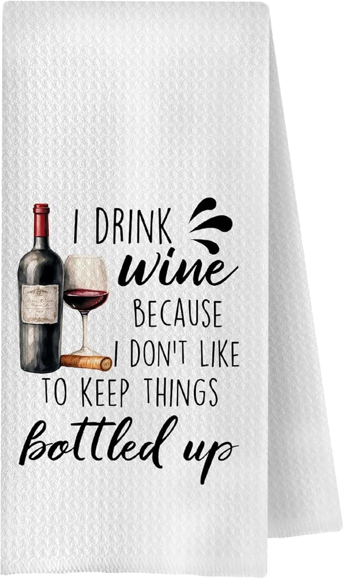 Funny Wine Kitchen Towels, Wines Lovers Gifts Dish Tea Bar Towels for Kitchen Bar Cart Decor, Wine Gifts for Women Men Decorative Hand Towels, 16x24 Inches