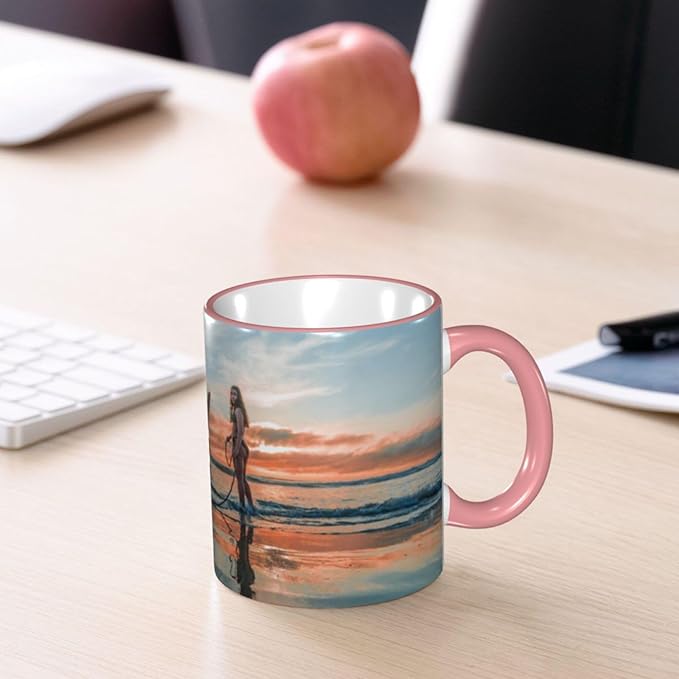 Custom Mugs and Coffee Cups Partial or Full Size Printed Creative Designs Customizable with Your Photos Images Text (Full-Width, Pink)