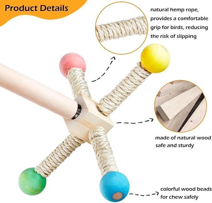 Bird Perch Toy, Kiln-Dried Wood Interactive 360° Spinning Cage Toy(S) | Exercise Wheel Parrot Toy, Enrichment Cockatiel Toy for Bird Cage, Bird Cage Accessories Perch Toy for Budgies Lovebirds