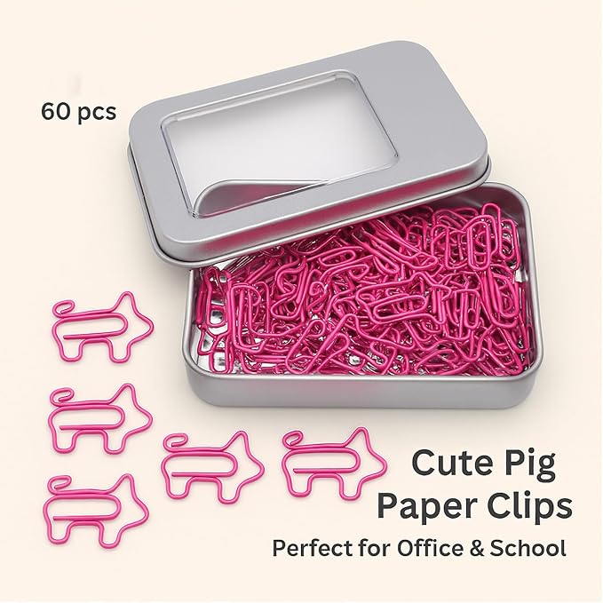 Cute Pink Pig Paper Clips Bookmarks 60 Pcs, Pig Gifts | Decorative Office Supplies and Desk Accessories, Cute Pig Gifts for Women, Teachers, Students and Pig Lovers