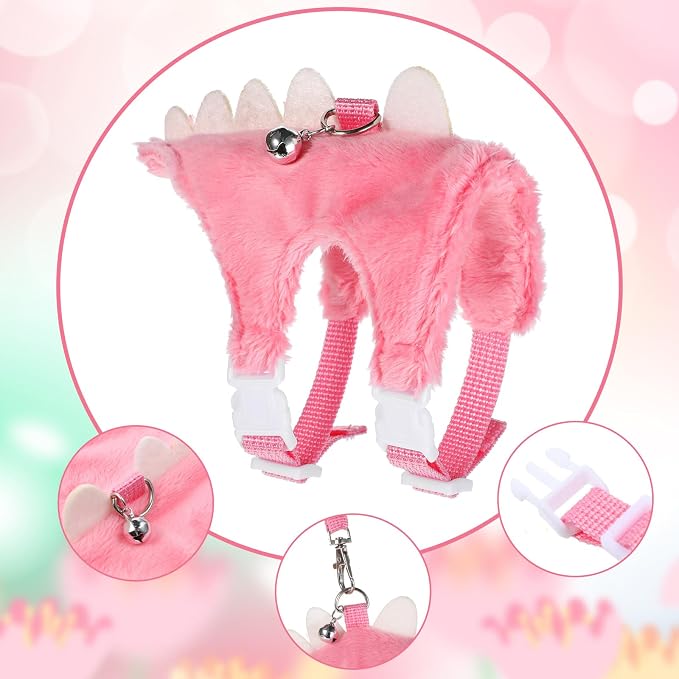 Ferret Harness and Leash Set Small Animals Vest Harness with Safe Bell Dinosaur Shaped Leash Set for Baby Rabbit Guinea Pig Teacup Chihuahua Mouse and Other Small Pet (Pink)