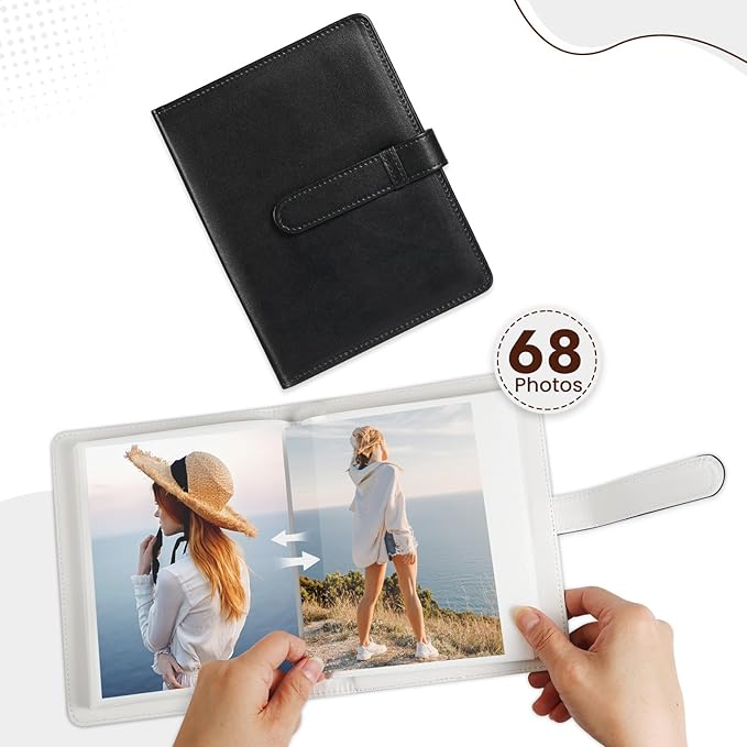 Lifting Photo Album 4x6 with 68 Pockets，Premium Vegan Leather Cover Small Photo Album Book，Mini Picture Album for Family Birthday Anniversary Baby Vacations (Black)