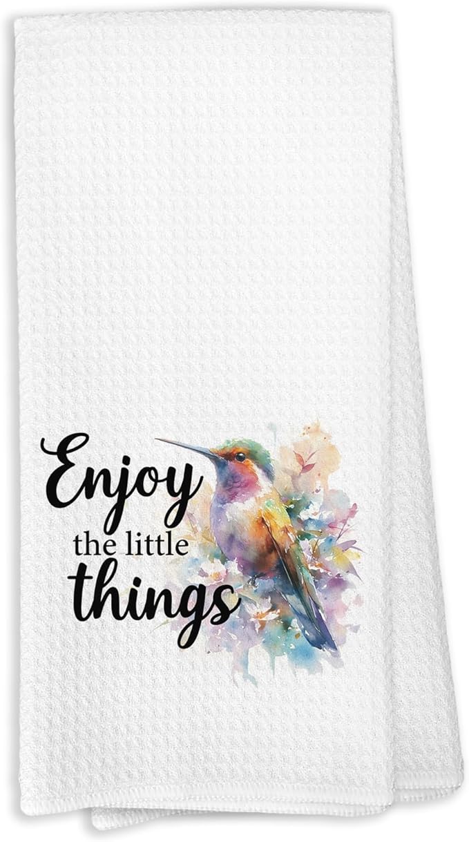 Inspirational Hummingbird Kitchen Towels, Motivational Gifts Dish Towels for Kitchen, Enjoy The Little Things Positive Quote Decorative Hand Towels for Bathroom, Hummingbird Gifts for Women