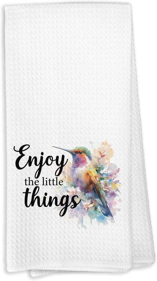Inspirational Hummingbird Kitchen Towels, Motivational Gifts Dish Towels for Kitchen, Enjoy The Little Things Positive Quote Decorative Hand Towels for Bathroom, Hummingbird Gifts for Women