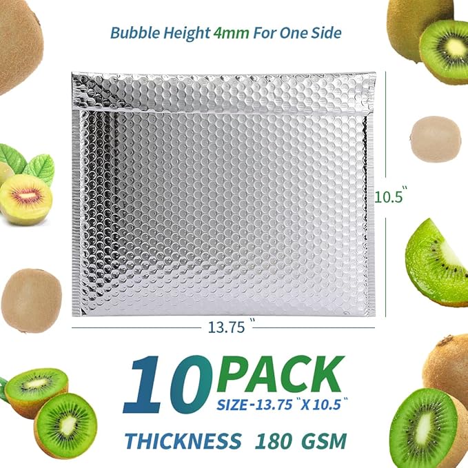 Thermal Bubble Mailer 13.75 x 10.5 Inch, Pack of 10 Cool Bubble Mailers,Insulated Mailers for Cold Shipping, Waterproof Foil Mailing Envelopes,Insulated Shipping Bags for Food,Perishables