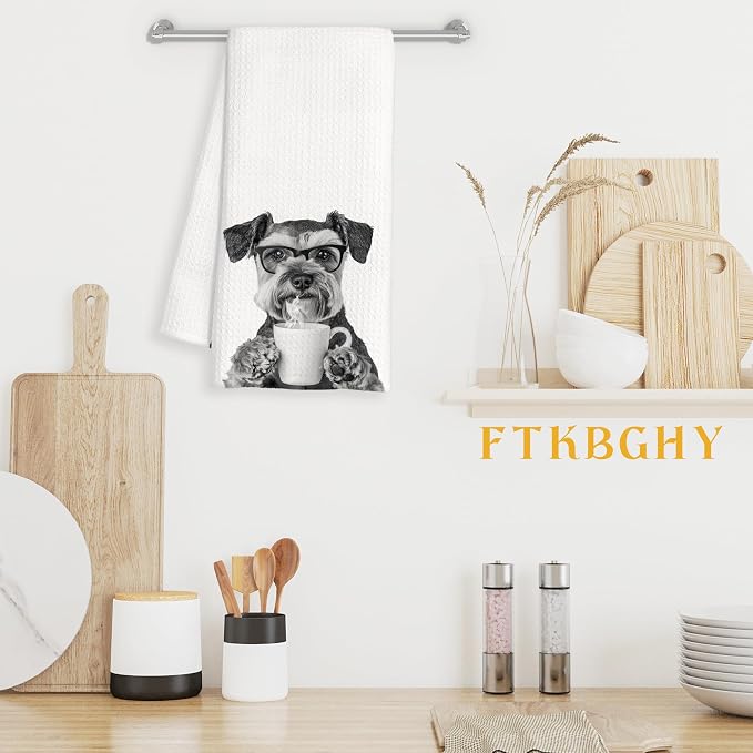 Funny Schnauzer Decor Coffee Kitchen Towels Gift, Schnauzer Dog Gifts, Coffee Gifts for Women, Dog Lover Gift Decorative Dish Hand Tea Towels for Kitchen Home Bar Decor, 16x24 Inch