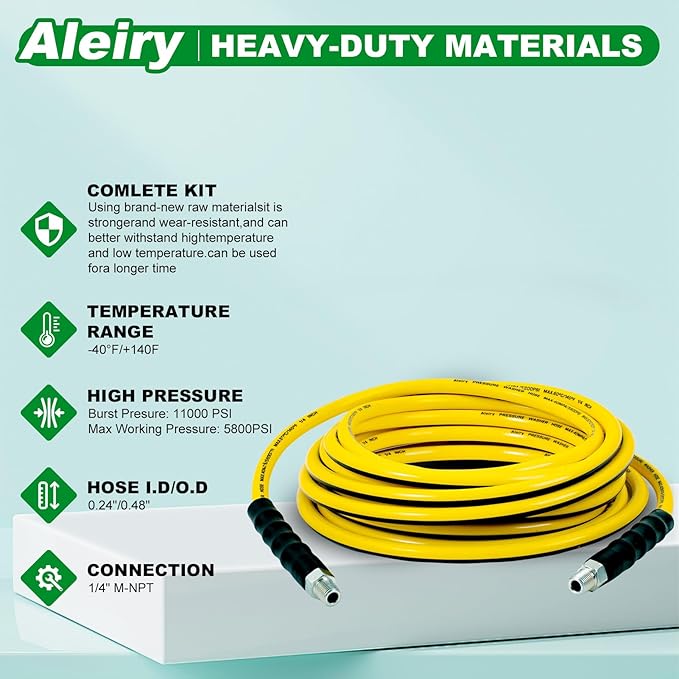 Sewer Jetter Kit for Pressure Washer,Water Jet Drain Cleaning Hose with Corner Rotating Button Spring Nose 1/4" NPT Sewer Cleaning Tool High-Pressure Nozzles,5800 PSI 100 FT