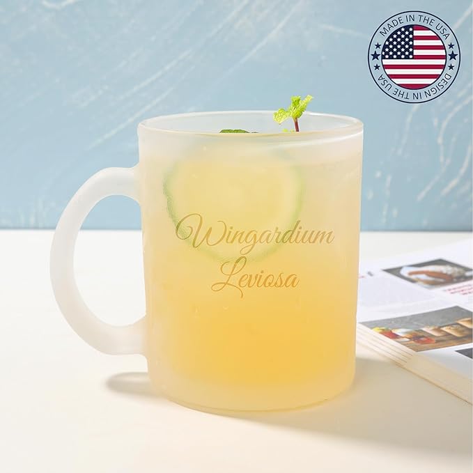 Personalized Coffee Mug Engraved with your Custom Text - Customized 11oz Frosted Glass Mugs, Hot Chocolate Mug, Tea Cup, Birthday Gifts, Retirement Gift (Engraved Custom Text, Frosted)