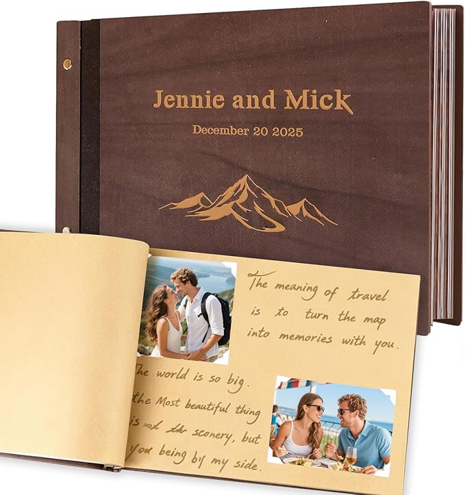 Personalized Travel Photo Album,Wooden Scrapbook Albums, Custom Adventure Photo Album for Christmas Gifts, Heartfelt Gift for Couples, Friend, Family, Travel Memories