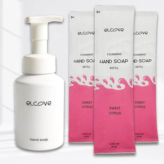 Foaming Hand Soap Refills with Reusable 12oz Soap Dispenser, Concentrated Powder to Liquuid Hand Soap Refills Make 3x12oz Bottles of Foaming Hand Wash (Sweet Citrus)