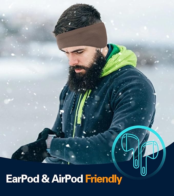 Winter Ear Warmer Headband for Men Women Double-Layer Knit Ear Muffs Cover with Fuzzy Lining for Running and Cycling (Black, Beige, One Size)