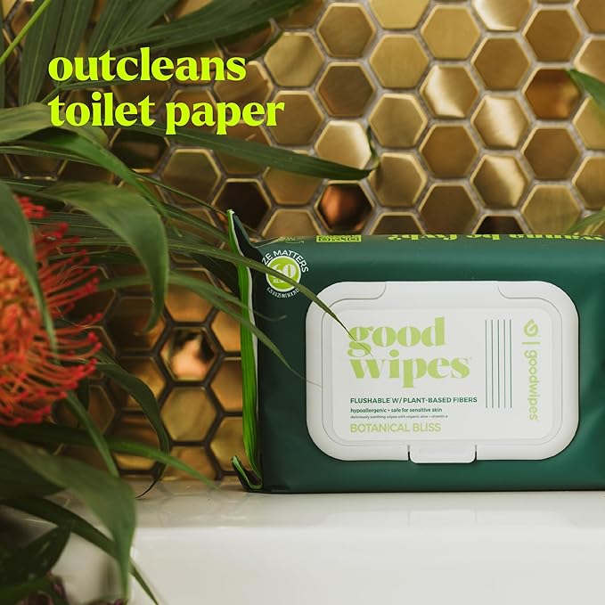 goodwipes Flushable Butt Wipes - Vitamin E & Aloe - Sewer & Septic Safe - Extra Large Adult Wet Wipes For Women & Men - Bathroom Essentials - Botanical Bliss, 418 Count (8 Packs + 1 Travel)