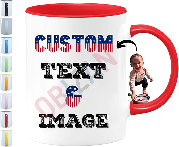 Custom Coffee Mug with Photo, Text, or Logo | Personalized Ceramic Mug 11oz | Customizable Gift for Men, Women | Unique Gift for Birthdays, Holidays, Christmas | White - Red