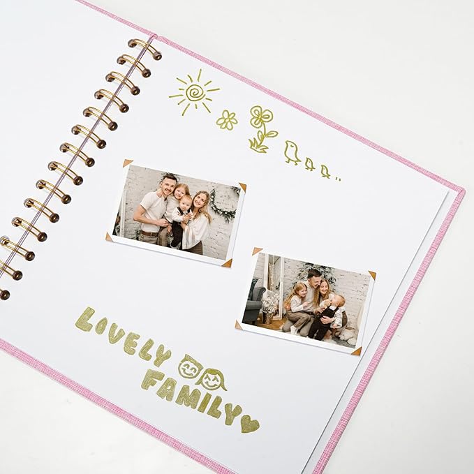 10x10 Inch Scrapbook DIY Photo Album Linen Cover Hardcover White Pages 40 Sheets Small Scrap Memory Book Pink