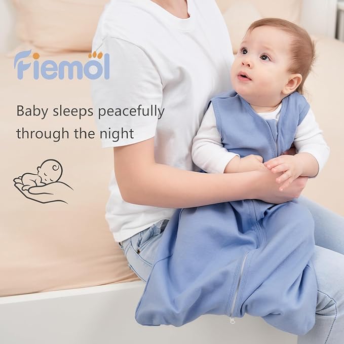 Baby Sleep Sack 12-18 Months, 100% Cotton Sleeping Sack for Newborn and Infant, 3 Pack Baby Wearable Blanket, 0.5 Tog Lightweight Double Zipper Sleep Bag Cyan