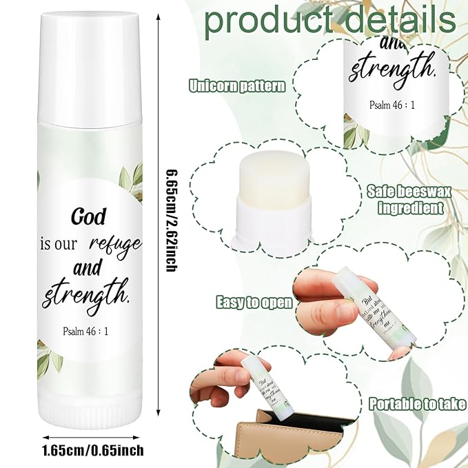 50 Pcs Christmas Christian Lip Balm Bulk Bible Verses Lip Balm Scripture Christian Gifts for Women Faith Religious Church Party Favor Inspirational Gift for Coworker Staff Employee(Eucalyptus Leaf)