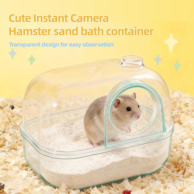 Polaroid-Style Hamster Sand Bath Container, Crystal Clear Acrylic Digging Box for Syrian Hamster & Dwarf Hamsters, 2-in-1 Sandbath Box & Hideout with Scoop (Purple)