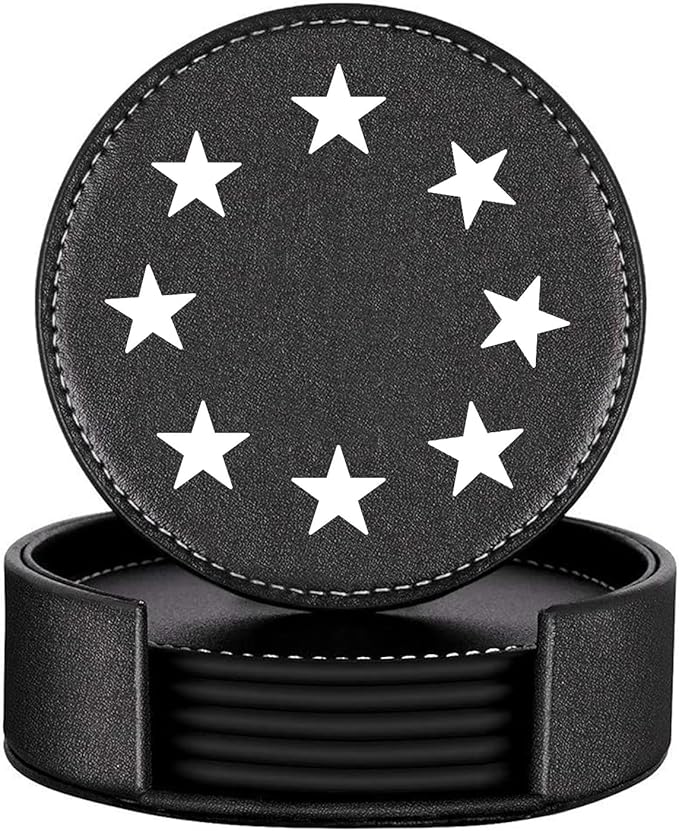 Personalized Coasters,Custom Set of 6 Leather Coaster for Drinks with Holder,DIY Name/Photo/Logo,Non-Slip,Heat Resistant, Waterproof,Used for Coffee Shops,Bars,Kitchens,bedrooms