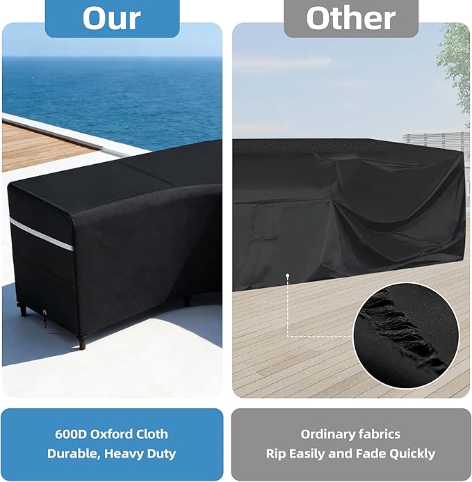 Rosefray Outdoor L-Shaped Sectional Cover-600D Patio Sectional Sofa Cover, Waterproof Furniture Covers for Deck, Lawn,Backyard 85”x105” Left Facing Black