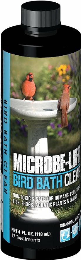 Microbe-Lift Bird Bath Clear Two-in-One Water Cleaner – 4 Oz – Safe for Birds, Fish & Frogs – Cleans Outdoor Birdbaths & Fountains – Natural Formula, Prevents Stains & Cloudiness