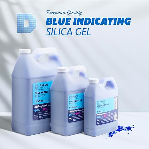 Dry & Dry Blue Indicating Silica Gel Beads(Industry Standard 3-5 mm) - Reusable Desiccant Silica Beads(Blue to Pink) - (15 lbs(2 Gallon))