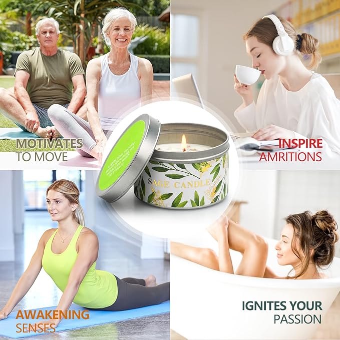 Gisly 4 Pack Sage Candles for Cleansing House Energy, Pure White Sage Candle Housewarming Gifts, 120 Hour Long Lasting Natural Soy Wax Aromatherapy Candles, Scented Candle Gift Set for Women