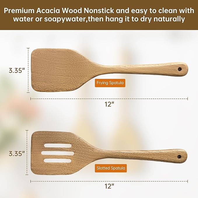 2 Pcs Wooden Cooking Utensils Set ，Wooden Spoons for Cooking,