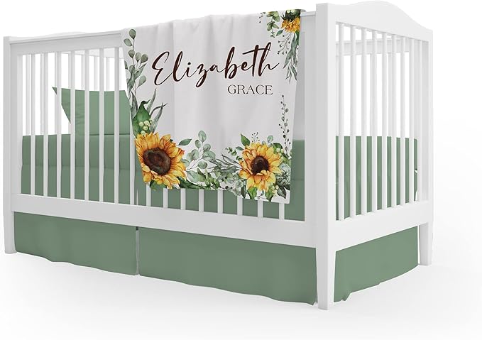 Girls Love A Monogram - Personalzied Custom Floral Baby Blankets for Girls with Name - Personalized Girl Shower Gifts (Sunflower 2, 30 X 40 Baby)
