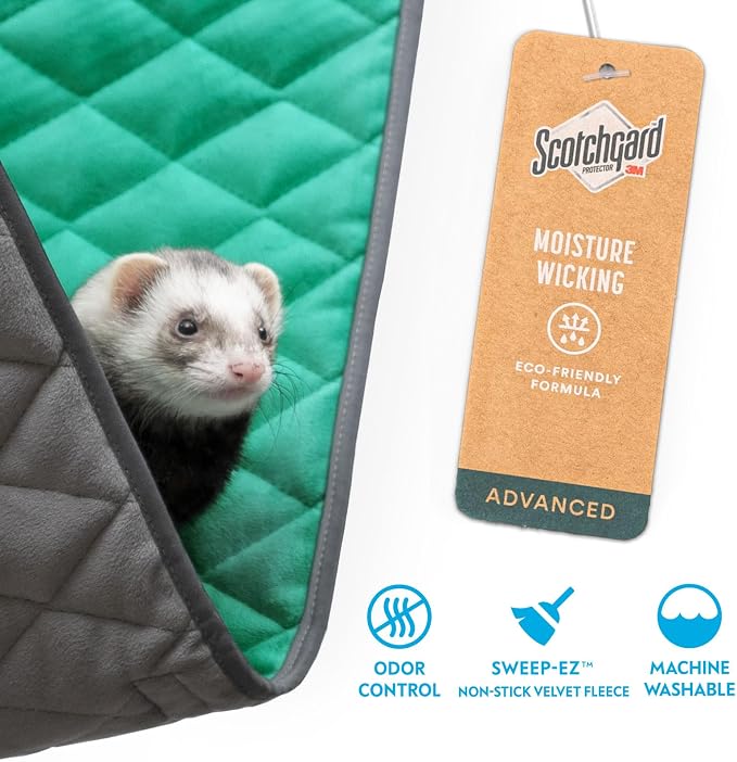 Paw Inspired Hanging Fleece Hammock for Small Animals, Gray/Green | Hammock with Swivel Clips for Pet Cage for Ferrets, Rats, Chinchillas, Sugar Gliders, Hideout Toy for Guinea Pigs, Hamsters