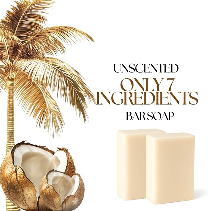 Unscented Bar Soap | Only 7 Ingredients | For Sensitive Skin, Face & Body Wash | Natural Moisturizing Formula with Organic Coconut Oil, Shea Butter & Olive Oil | 2 Pack