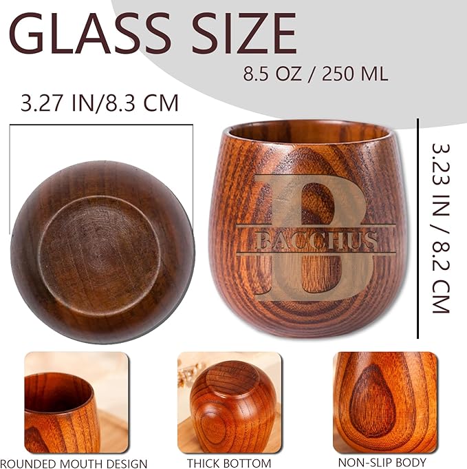 Personalized Wooden Whiskey Glass Custom Engraved Bourbon Glasses Gifts for Men, Dad, Husband, Brother