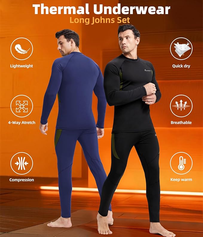 romision 2 Pack Thermal Underwear for Men Long Johns Fleece Lined Hunting Gear Bottom Top Set Base Layer Cold Weather XS-4XL