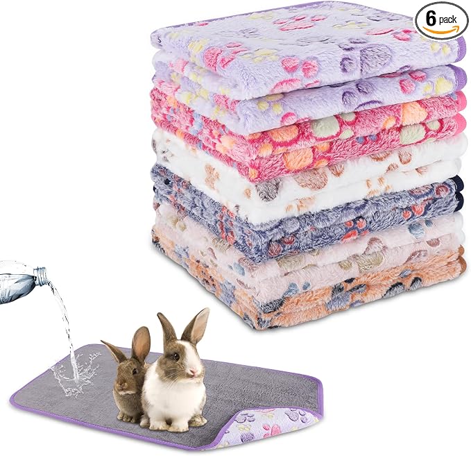 YUEPET Waterproof Guinea Pig Blankets 6 Pack, Fleece Cage Liners, L | Guinea Pig Fleece Cage Liners, Waterproof Backing, Machine Washable, Soft Fleece Surface, 48 x 24 in