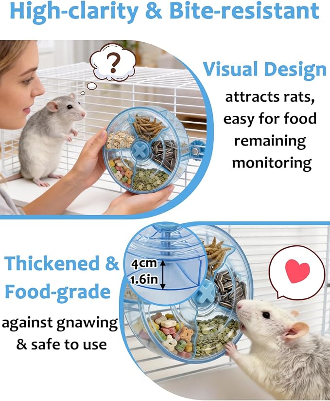 Rotating Rat Foraging Toy, Boosts Mental & Digestive Health | Interactive Slow Feeder with 5 Compartments & 2 Openings, Hanging Rat Enrichment Toy, Sturdy Rodent Toy Safe Cage Accessory