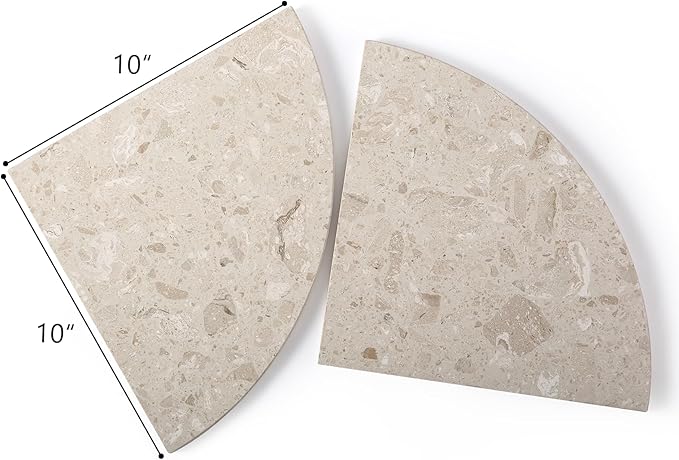 Koville Italian Marble Corner Shower Shelf for Bathroom, 10'' Marble Corner Shelves for Bath, Wall Mounted Stone Corner Shower Caddy, No Drilling Adhesive Shower Shelf - Perlato Appia (2-Layer)