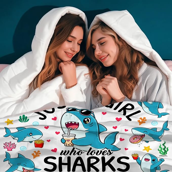 Shark Gifts Blanket for Women Girls Just A Girl Who Loves Sharks Blankets and Throws Stuff Shark Themed Gifts for Women Girls Kids Adults Animal Sharks Lovers Birthday Decorations Room Decor 60"X50"