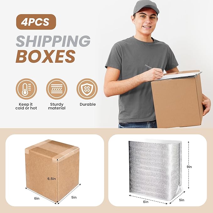 Simple deluxe 4 Pack Insulated Shipping Boxes with Aluminum Foil Liner,Thermal Insulation Cold Pack Shipping Boxes for Frozen, Reusable Styrofoam Cooler Box, Small Mailing Box, 6’’X5’’X9’’