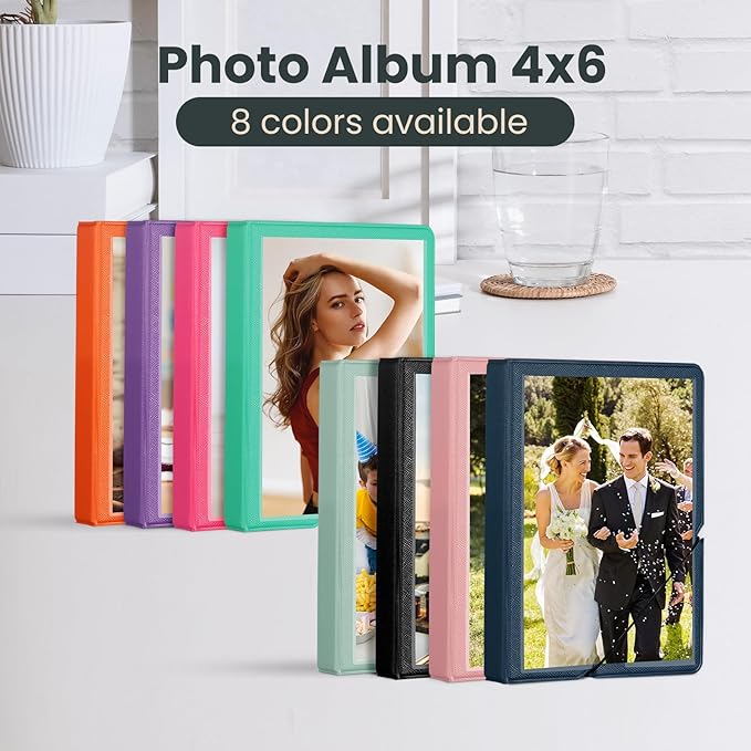 Lifting 2 Pack Small Plastic Photo Book Album with Customizable Cover - 4 x 6, 28 Pockets - Mini Picture Album for Family Wedding Anniversary, Baby, Vacation (Marine Blue)