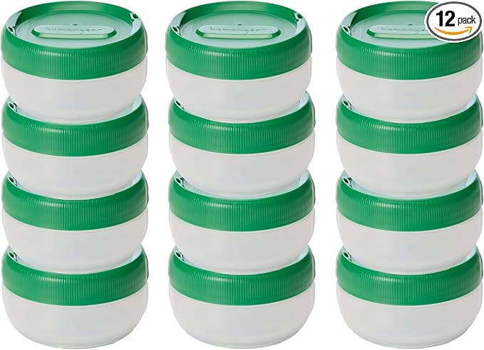 humangear STAX, Stackable Snack Containers - Leak-Proof Snack Travel System - FDA-Food Safe, BPA/PC/Phthalate-Free - Stackable & Click-Together Food Storage, Medium Short 12-Pack, Clear/Forest Green