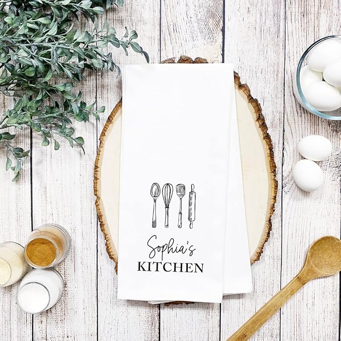 Andaz Press Personalized Kitchen Towel, Flour Sack Tea Towel, Custom Kitchen Gifts Housewarming Birthday for Mom Grandma, Kitchen Decor Utensil Design Hand Towel Custom Dish Towels