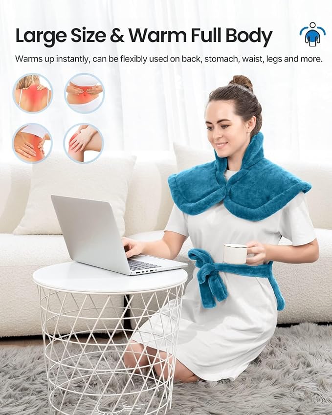 RENPHO Electric Heating Pad for Back, Mothers Day Gifts & Birthday Gifts for Mom Dad Women Men, FSA Eligible & HSA Store, Neck and Shoulder Heat Pad, Fast Heating, 24"x33", ETL Certified, Blue