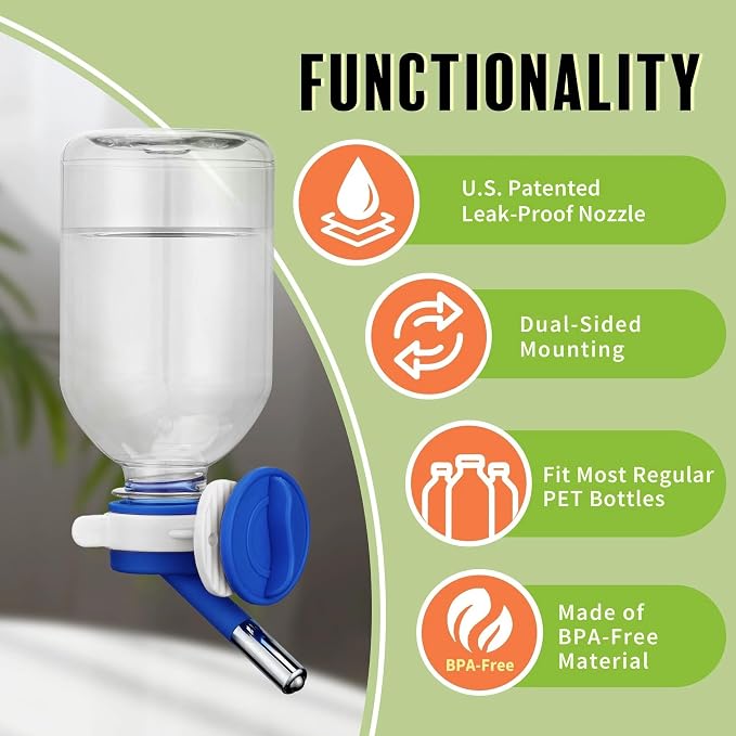 Choco Nose No-Drip Small Animal Water Bottle - Leak-Proof Patented Nozzle Helps Prevent Cage Mess & Wet Bedding - Hamster, Hedgehog, Mouse, Glider, Gerbil - BPA Free, Cage Mount, 10.2 fl oz (C125)