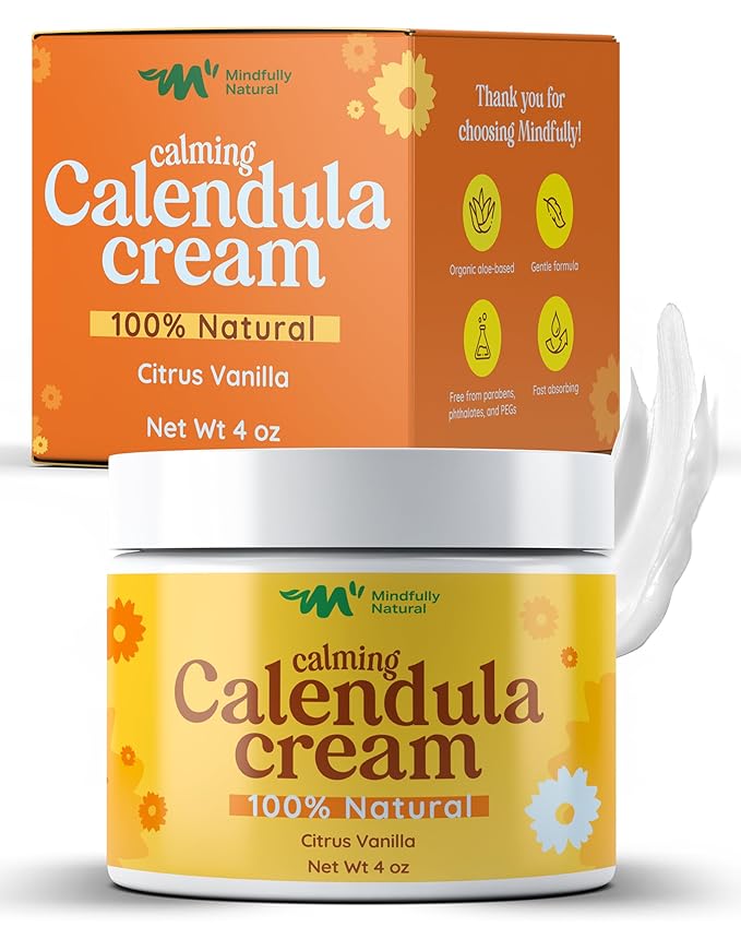 Calendula Cream with Organic Aloe Vera - Baby Calendula Cream for Face and Body - Healing After Sun Kids Lotion for Sunburn Relief and Soothing Minor Skin Conditions (Light Citrus Vanilla)