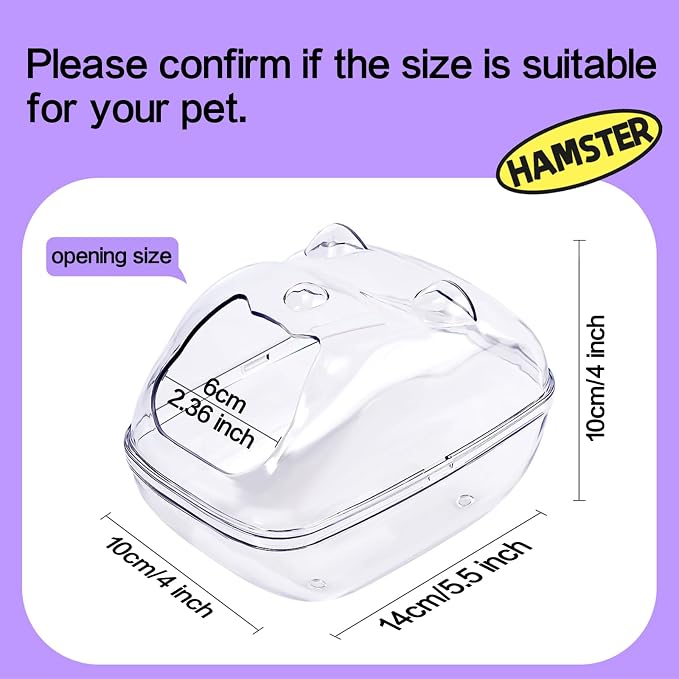 Hamster Bathtub,Sand Bath Container,Mouse dig Box,Splash Proof Hamsters Sand Box Bathroom,Transparent House sandbath for Hamsters,Hamster Toilet Small Animal Habitat Décor(M 5.7 * 4 * 4inches)