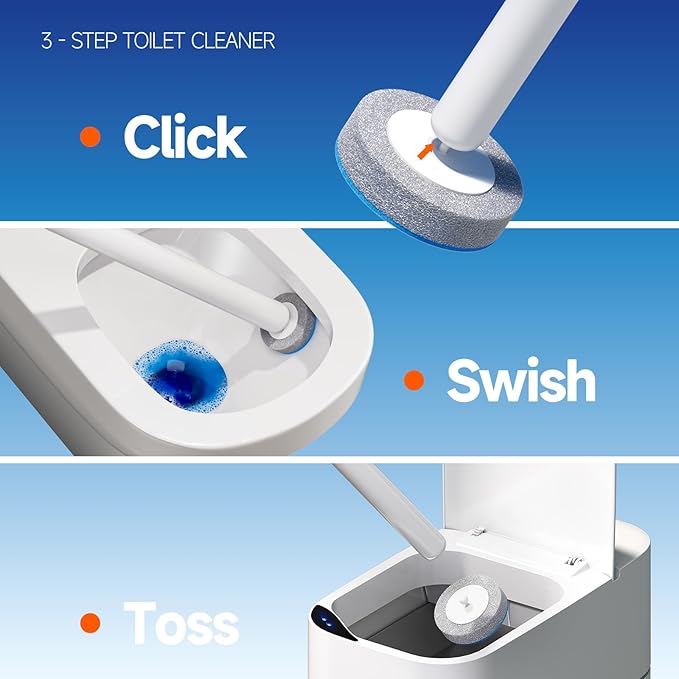 CTIME Disposable Toilet Brushes - Toilet Cleaning Brush Heads, Brush Holder, Storage Box, and 18 Replacement Cleaning Brush Heads for Bathrooms and Toilets.